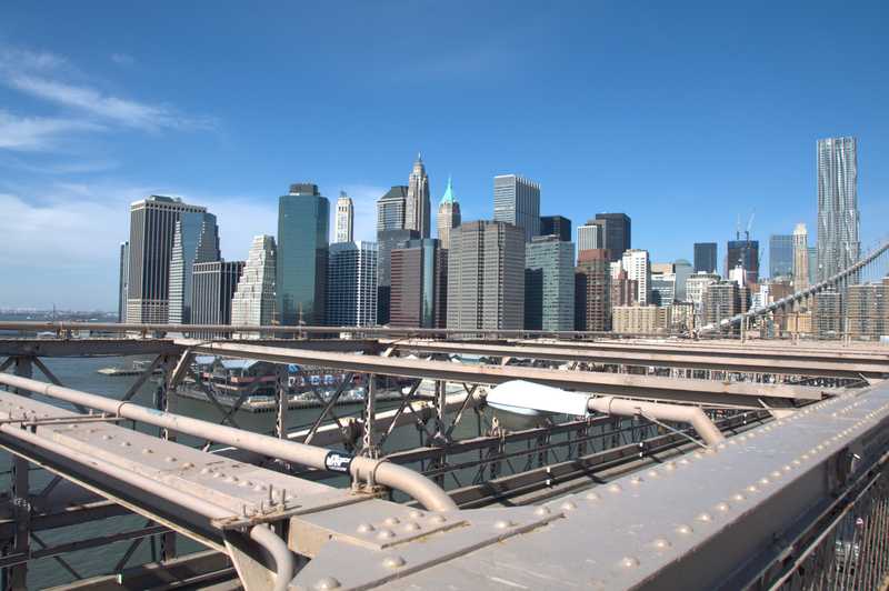 DownTown с Бруклинского моста NY  USA  Manhattan